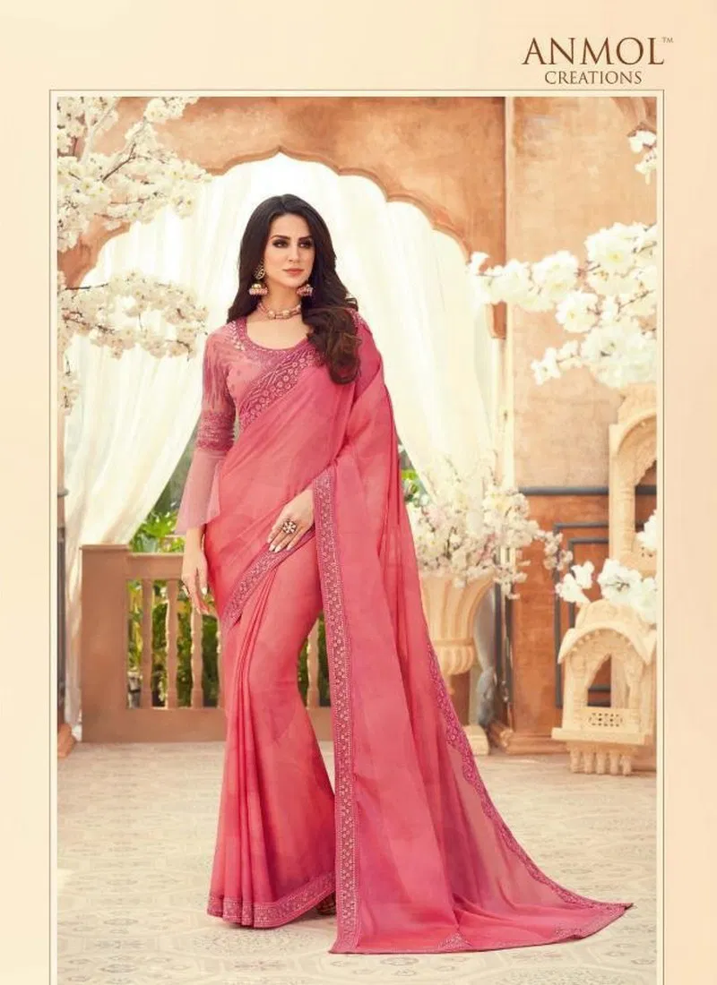 Anmol Creations Latest Fancy Designer Party And Festive Wear Heavy Chiffon Digital Print Heavy Saree Collection